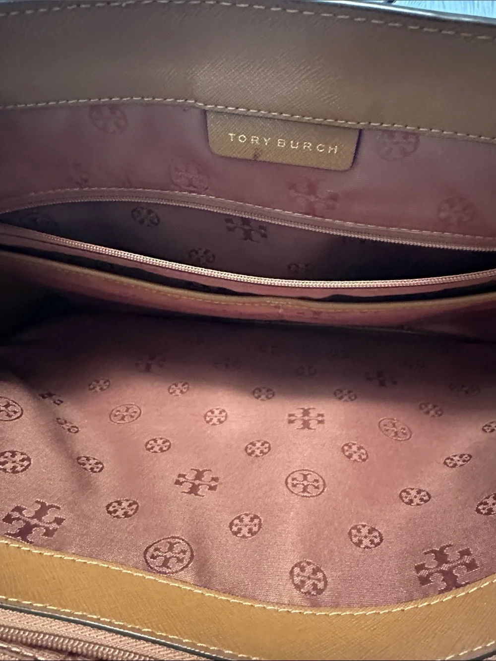 Tory Burch Cognac Leather Tote with Zip Wallet